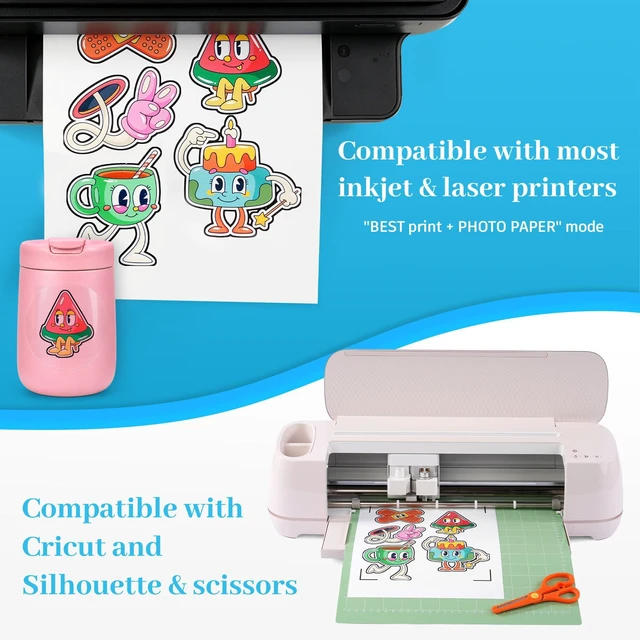 Alt view image 6 of 7 - Premium Clear Printable Vinyl Sticker Paper, 50 Sheets Transparent Fast Dry Non Waterproof, for Inkjet & Laser Printers, Compatible With Cricut, 8.5 x 11 Vivid Prints Tear Resistant Decal