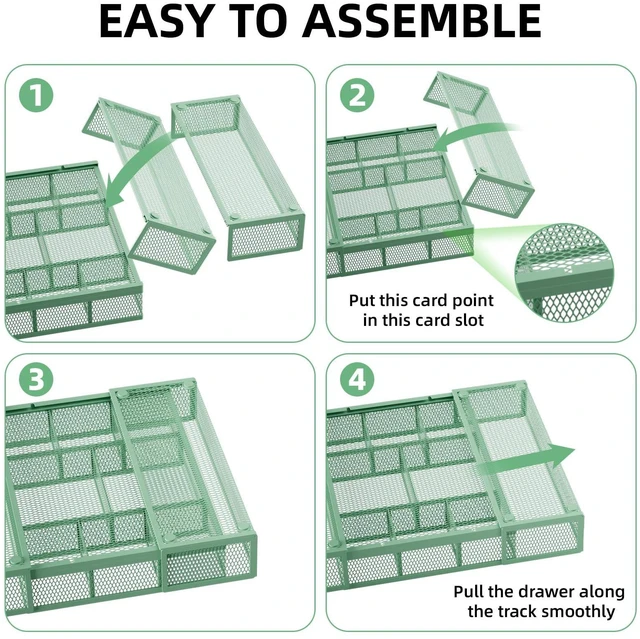 Alt view image 7 of 7 - Expandable Desk Drawer Organizer, Mesh Drawer Organizer Tray with 10 Adjustable Compartments, Desk Organizers and Accessories for Office Supplies, Makeup & Vanity (Expandable-Green)