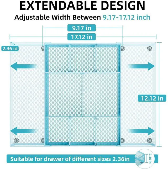 Alt view image 2 of 7 - Expandable Desk Drawer Organizer, Mesh Drawer Organizer Tray with 10 Adjustable Compartments, Desk Organizers and Accessories for Office Supplies, Makeup & Vanity (Expandable-Blue)