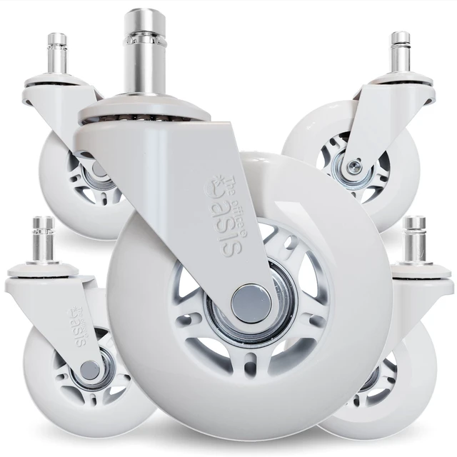 Main image of Original Office Chair Wheels (As Seen On PBS), White Safe for hardwood floors & carpet, smooth & quiet casters, easy installation, universal fit, set of 5