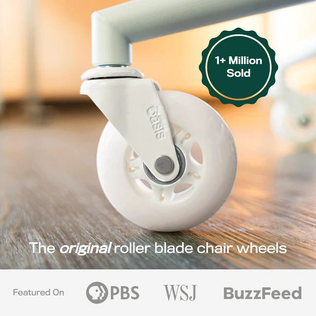 Alt view image 2 of 5 - Original Office Chair Wheels (As Seen On PBS), White Safe for hardwood floors & carpet, smooth & quiet casters, easy installation, universal fit, set of 5