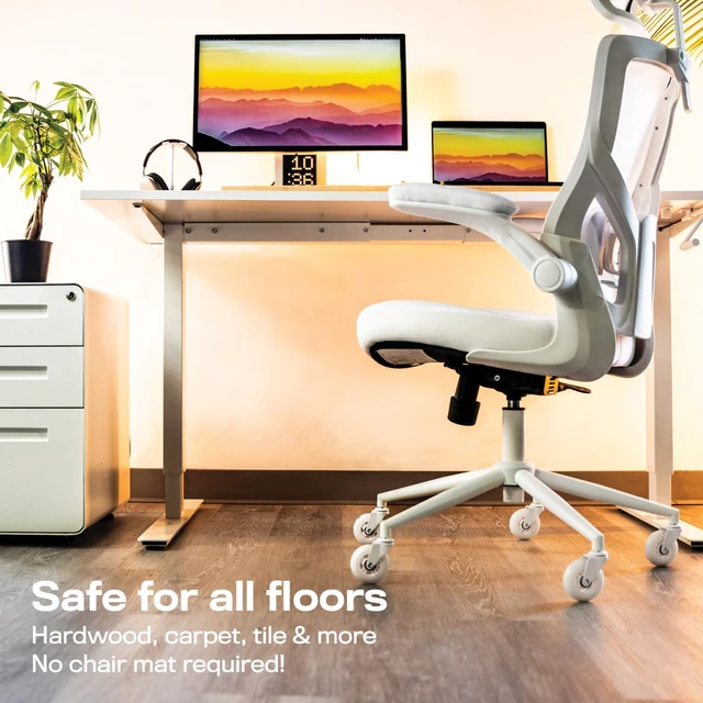 Alt view image 3 of 5 - Original Office Chair Wheels (As Seen On PBS), White Safe for hardwood floors & carpet, smooth & quiet casters, easy installation, universal fit, set of 5