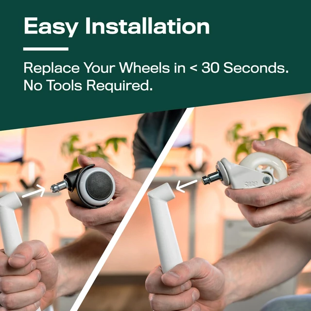 Alt view image 5 of 5 - Original Office Chair Wheels (As Seen On PBS), White Safe for hardwood floors & carpet, smooth & quiet casters, easy installation, universal fit, set of 5