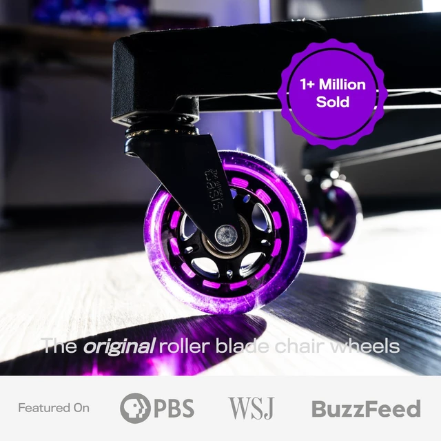 Alt view image 2 of 5 - Original Office Chair Wheels (As Seen On PBS), Purple Safe for hardwood floors & carpet, smooth & quiet casters, easy installation, universal fit, set of 5