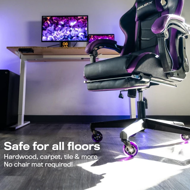 Alt view image 3 of 5 - Original Office Chair Wheels (As Seen On PBS), Purple Safe for hardwood floors & carpet, smooth & quiet casters, easy installation, universal fit, set of 5