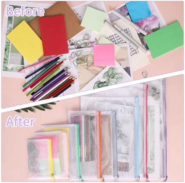 Alt view image 5 of 7 - 42pcs Mesh Zipper Pouch, 8 Sizes Waterproof Zipper Bags, 17 Colors, Multipurpose for Board Games Travel Storage, School Supplies, and Home Organization