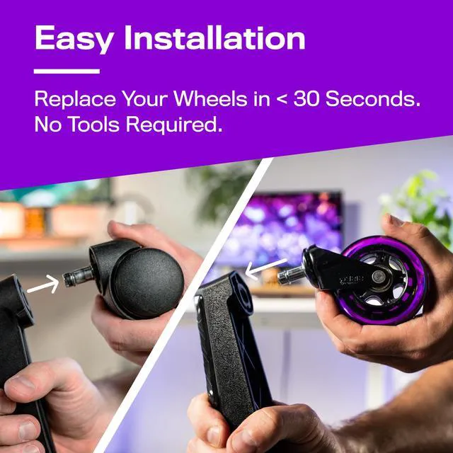 Alt view image 5 of 5 - Original Office Chair Wheels (As Seen On PBS), Purple Safe for hardwood floors & carpet, smooth & quiet casters, easy installation, universal fit, set of 5
