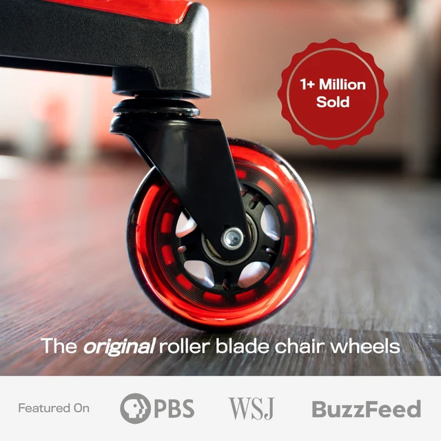 Alt view image 2 of 5 - Original Office Chair Wheels (As Seen On PBS), Red Safe for hardwood floors & carpet, smooth & quiet casters, easy installation, universal fit, set of 5