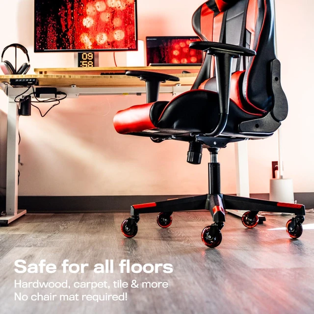 Alt view image 3 of 5 - Original Office Chair Wheels (As Seen On PBS), Red Safe for hardwood floors & carpet, smooth & quiet casters, easy installation, universal fit, set of 5