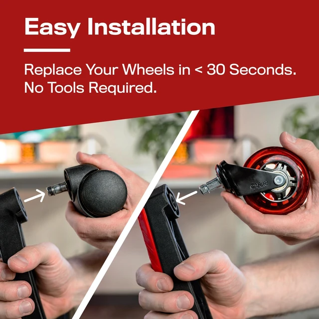 Alt view image 5 of 5 - Original Office Chair Wheels (As Seen On PBS), Red Safe for hardwood floors & carpet, smooth & quiet casters, easy installation, universal fit, set of 5
