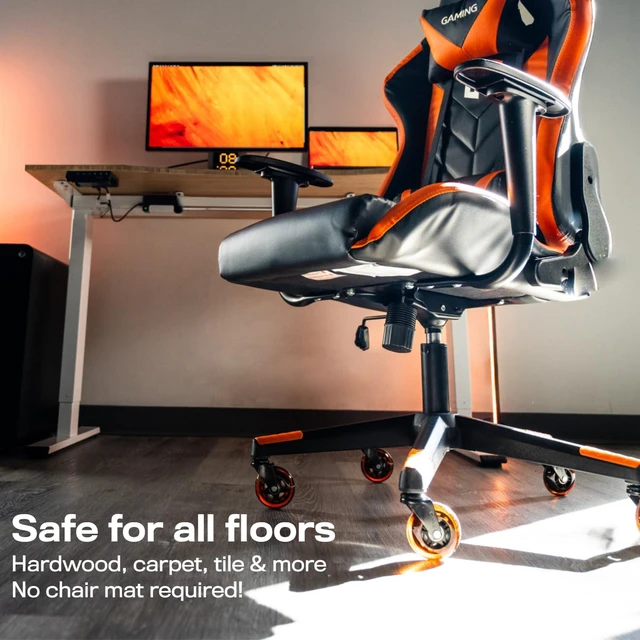 Alt view image 3 of 5 - Original Office Chair Wheels (As Seen On PBS), Orange Safe for hardwood floors & carpet, smooth & quiet casters, easy installation, universal fit, set of 5