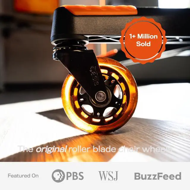 Alt view image 2 of 5 - Original Office Chair Wheels (As Seen On PBS), Orange Safe for hardwood floors & carpet, smooth & quiet casters, easy installation, universal fit, set of 5