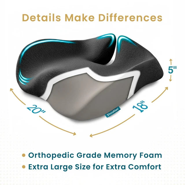 Alt view image 5 of 7 - Ergo Office Chair Cushion for Back Pain, Sciatica, Tailbone Pain Relief Extra Large Office Chair Cushion for Healthy Sitting Posture, Sciatica Pain Relief Pillow With Extra Cover (Gray)