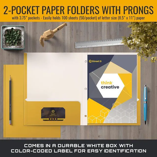 Alt view image 2 of 6 - Dark Yellow 2 Pocket Folders with Prongs, 50 Pack, Letter Size, Matte Texture, 8.5 x 11 Inch