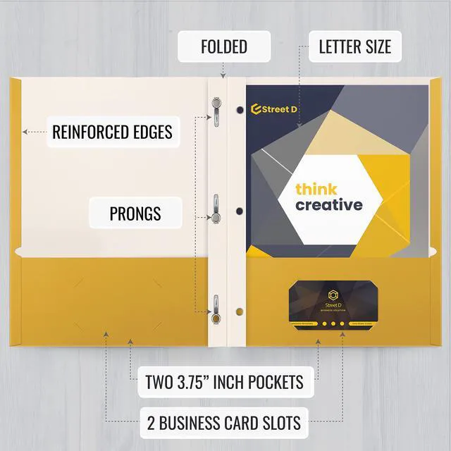 Alt view image 3 of 6 - Dark Yellow 2 Pocket Folders with Prongs, 50 Pack, Letter Size, Matte Texture, 8.5 x 11 Inch