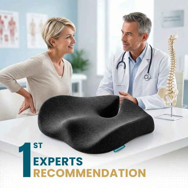 Alt view image 6 of 7 - Pressure Relief Seat Cushion for Tailbone Pain, Sciatica & Coccyx Pillow Extra Large Office Chair Cushion for Healthy Sitting Posture, Sciatica Pain Relief Pillow With Extra Cover (Black)