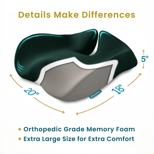 Alt view image 4 of 7 - Seat Cushion for Tailbone Pain Relief, Extra Large Office Chair Cushion Extra Large Office Chair Cushion for Healthy Sitting Posture, Sciatica Pain Relief Pillow With Extra Cover (Green
