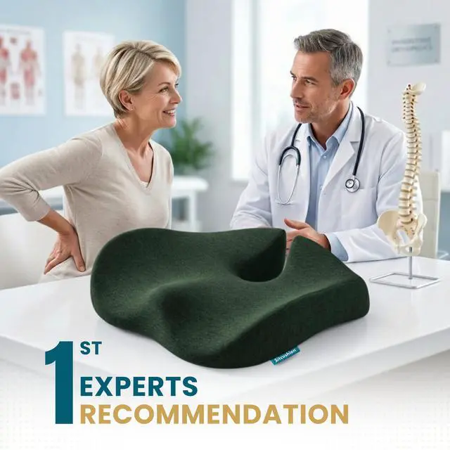 Alt view image 6 of 7 - Seat Cushion for Tailbone Pain Relief, Extra Large Office Chair Cushion Extra Large Office Chair Cushion for Healthy Sitting Posture, Sciatica Pain Relief Pillow With Extra Cover (Green
