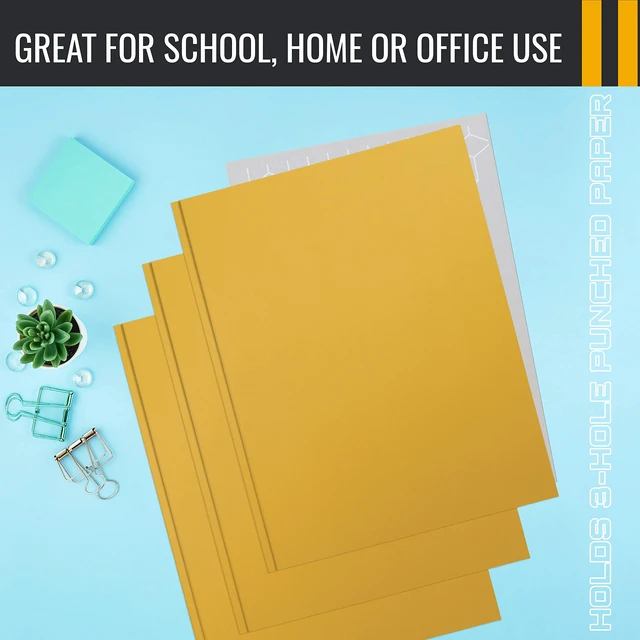 Alt view image 6 of 6 - Dark Yellow 2 Pocket Folders with Prongs, 50 Pack, Letter Size, Matte Texture, 8.5 x 11 Inch