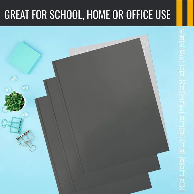 Alt view image 6 of 6 - Gray Paper 2 Pocket Folders with Prongs, Matte Texture, Letter Size Paper Folders, 50 Pack, with 3 Metal Prong Fastener Clips, Gray