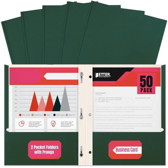 Main image of Dark Green 2 Pocket Folders with Prongs, 50 Pack, Letter Size, Matte Texture, 8.5 x 11 Inch