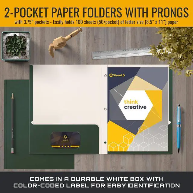 Alt view image 2 of 6 - Dark Green 2 Pocket Folders with Prongs, 50 Pack, Letter Size, Matte Texture, 8.5 x 11 Inch