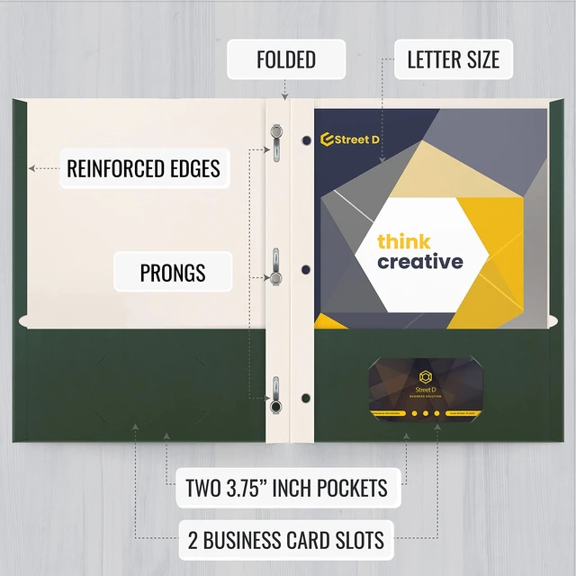 Alt view image 3 of 6 - Dark Green 2 Pocket Folders with Prongs, 50 Pack, Letter Size, Matte Texture, 8.5 x 11 Inch