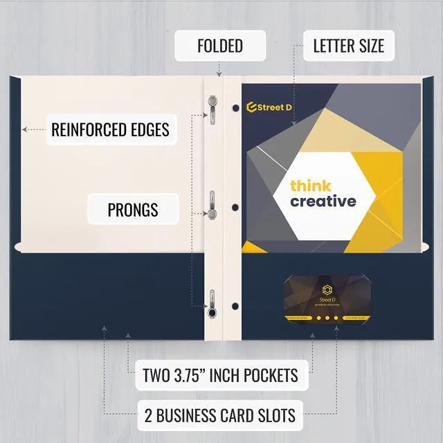 Alt view image 3 of 6 - Navy Blue Paper 2 Pocket Folders with Prongs, 50 Pack, Matte Texture, Letter Size Paper Folders, 50 Pack, with 3 Metal Prong Fastener Clips, Dark Blue