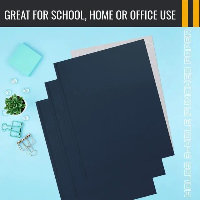 Alt view image 6 of 6 - Navy Blue Paper 2 Pocket Folders with Prongs, 50 Pack, Matte Texture, Letter Size Paper Folders, 50 Pack, with 3 Metal Prong Fastener Clips, Dark Blue