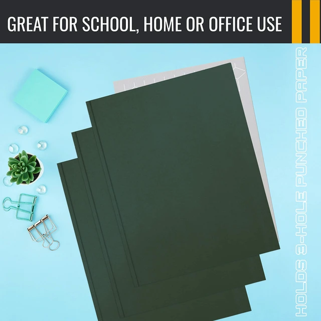 Alt view image 6 of 6 - Dark Green 2 Pocket Folders with Prongs, 50 Pack, Letter Size, Matte Texture, 8.5 x 11 Inch