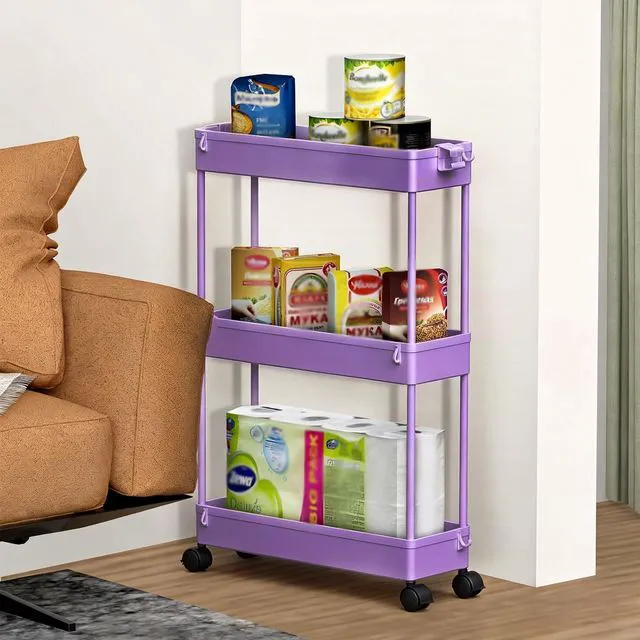 Alt view image 7 of 7 - 2-piece Set Slim Storage Cart 3 Tier,Bathroom Organizer Rolling Utility,Mobile Shelving Unit Slide Out for Office, Kitchen, Laundry Room & Narrow Places
