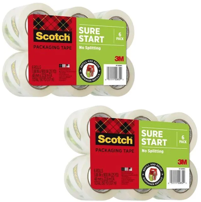 Main image of Sure Start Shipping Packaging Tape, 1.88" x 25 yd, Clear (12 Rolls) Designed for Packing, Shipping and Mailing, No Splitting or Tearing