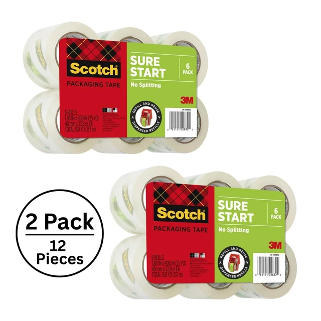 Alt view image 2 of 7 - Sure Start Shipping Packaging Tape, 1.88" x 25 yd, Clear (12 Rolls) Designed for Packing, Shipping and Mailing, No Splitting or Tearing