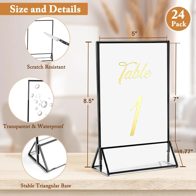 Alt view image 2 of 5 - 24 Pack 5x7 Inch Clear Acrylic Sign Holders, Double-Sided Black Display Stand Picture Frames for Table Numbers, Menus, Flyers, Weddings, and Offices