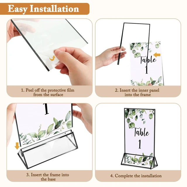Alt view image 3 of 5 - 24 Pack 5x7 Inch Clear Acrylic Sign Holders, Double-Sided Black Display Stand Picture Frames for Table Numbers, Menus, Flyers, Weddings, and Offices