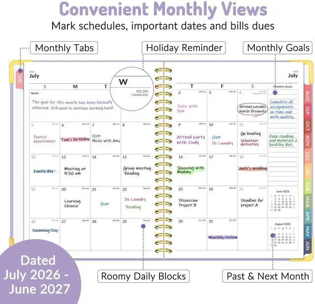 Alt view image 3 of 7 - Academic Planner 2026-2027, Weekly & Monthly Hardcover Planner A5 Calendar Planner July 2026-June 2027, 6" X 8" Daily Agenda Book, School Office Notebook College Teacher Organizer, Navy Blue