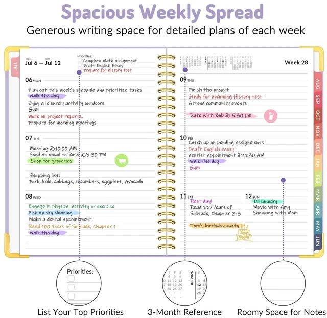 Alt view image 4 of 7 - Academic Planner 2026-2027, Weekly & Monthly Hardcover Planner A5 Calendar Planner July 2026-June 2027, 6" X 8" Daily Agenda Book, School Office Notebook College Teacher Organizer, Navy Blue