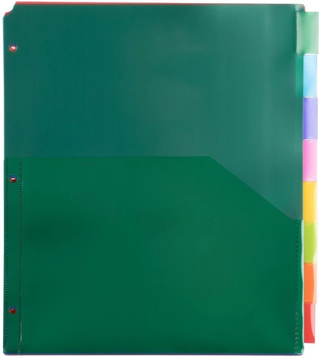 Alt view image 3 of 5 - Plastic Index 8-Tab Dividers w/Double Pockets - 9 3/4 x 11 1/2 - Assorted Multi-Color - 2 Packs of 8 Tabs/Set