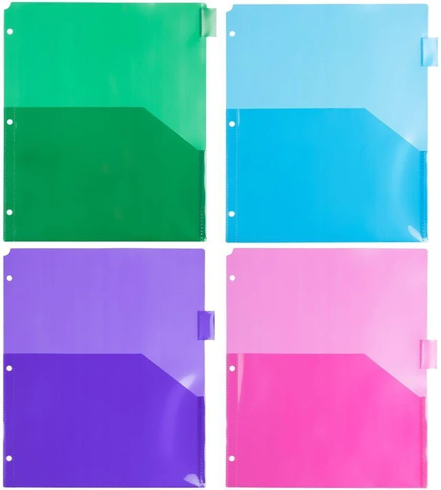 Alt view image 4 of 5 - Plastic Index 8-Tab Dividers w/Double Pockets - 9 3/4 x 11 1/2 - Assorted Multi-Color - 2 Packs of 8 Tabs/Set