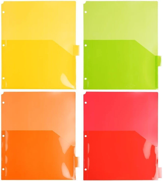 Alt view image 5 of 5 - Plastic Index 8-Tab Dividers w/Double Pockets - 9 3/4 x 11 1/2 - Assorted Multi-Color - 2 Packs of 8 Tabs/Set