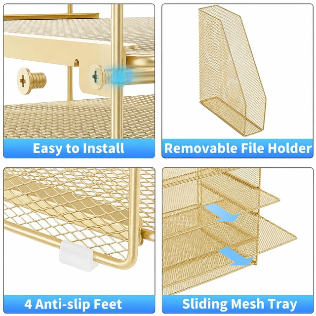 Alt view image 3 of 7 - Desk Organizer, 5-Tier Paper Organizer Letter Tray, Gold Desk Organizers and Accessories, Office Desk Accessories & Workspace Organizers, Desktop File Organizer for Office Supplies