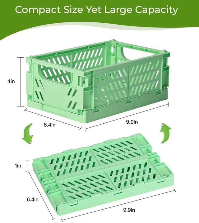 Alt view image 3 of 5 - 2-Pack Collapsible Plastic Storage Baskets, Green, 9.8"x6.5"x3.8" Pastel, Space-Saving, Collapsible Plastic Bins, Cute Mini Storage Crates, for Classroom, Kitchen, Office, Bedroom