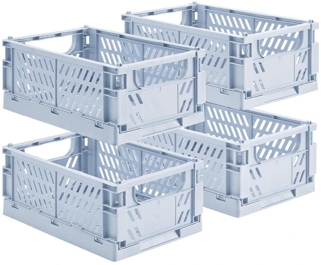 Main image of 4-Pack Collapsible Plastic Storage Baskets, Blue, 9.8"x6.5"x3.8" Pastel, Space-Saving, Collapsible Plastic Bins, Cute Mini Storage Crates, for Classroom, Kitchen, Office, Bedroom
