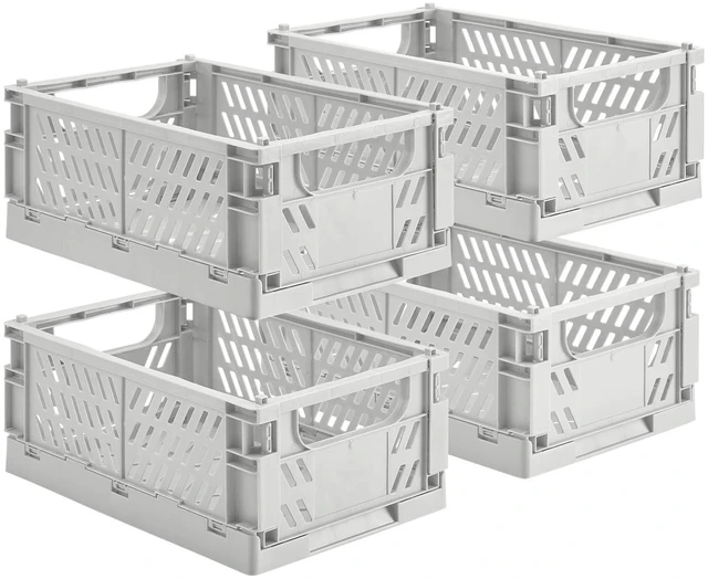Main image of 4-Pack Collapsible Plastic Storage Baskets, Grey, 9.8"x6.5"x3.8" Pastel, Space-Saving, Collapsible Plastic Bins, Cute Mini Storage Crates, for Classroom, Kitchen, Office, Bedroom