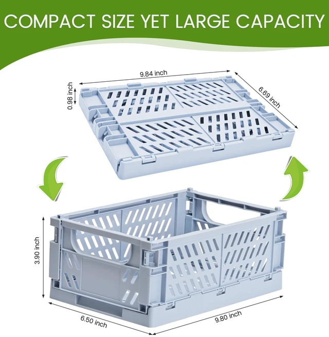 Alt view image 3 of 5 - 4-Pack Collapsible Plastic Storage Baskets, Blue, 9.8"x6.5"x3.8" Pastel, Space-Saving, Collapsible Plastic Bins, Cute Mini Storage Crates, for Classroom, Kitchen, Office, Bedroom