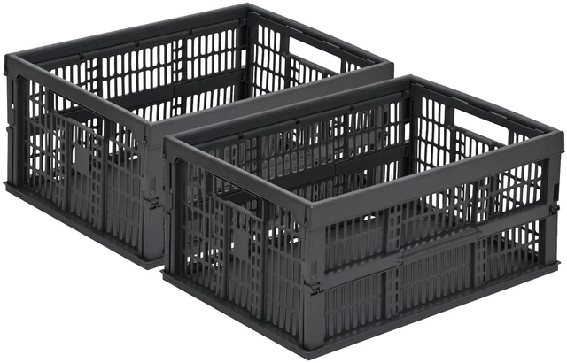 Main image of 2-Pack Collapsible Plastic Storage Baskets, Dark Grey, 19"x13"x9" Pastel, Space-Saving, Collapsible Plastic Bins, Cute Mini Storage Crates, for Classroom, Kitchen, Office, Bedroom