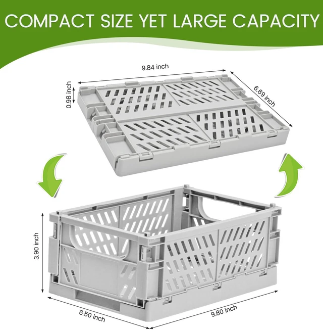 Alt view image 3 of 5 - 4-Pack Collapsible Plastic Storage Baskets, Grey, 9.8"x6.5"x3.8" Pastel, Space-Saving, Collapsible Plastic Bins, Cute Mini Storage Crates, for Classroom, Kitchen, Office, Bedroom