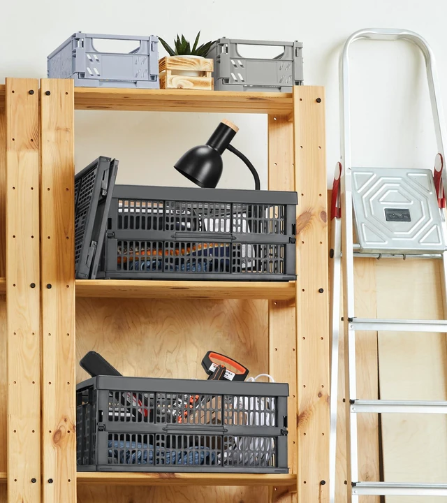 Alt view image 5 of 6 - 2-Pack Collapsible Plastic Storage Baskets, Dark Grey, 19"x13"x9" Pastel, Space-Saving, Collapsible Plastic Bins, Cute Mini Storage Crates, for Classroom, Kitchen, Office, Bedroom