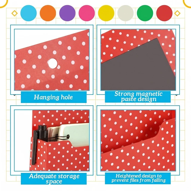 Alt view image 3 of 7 - 8 Pack Magnetic File Folder Holder for Whiteboard Classroom Storage 10"x13"x1.2" Hanging Magnetic Wall File Organizer, Refrigerator Magazine Holder, for Mail Letters Paper Desk Office