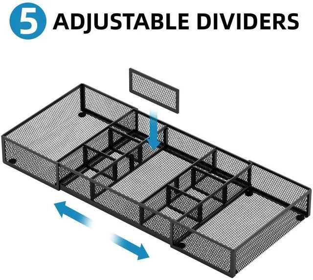 Alt view image 3 of 7 - Expandable Desk Drawer Organizer, Mesh Drawer Organizer Tray with 10 Adjustable Compartments, Desk Organizers and Accessories for Office Supplies (Longer Expandable Drawer Organizer-B)
